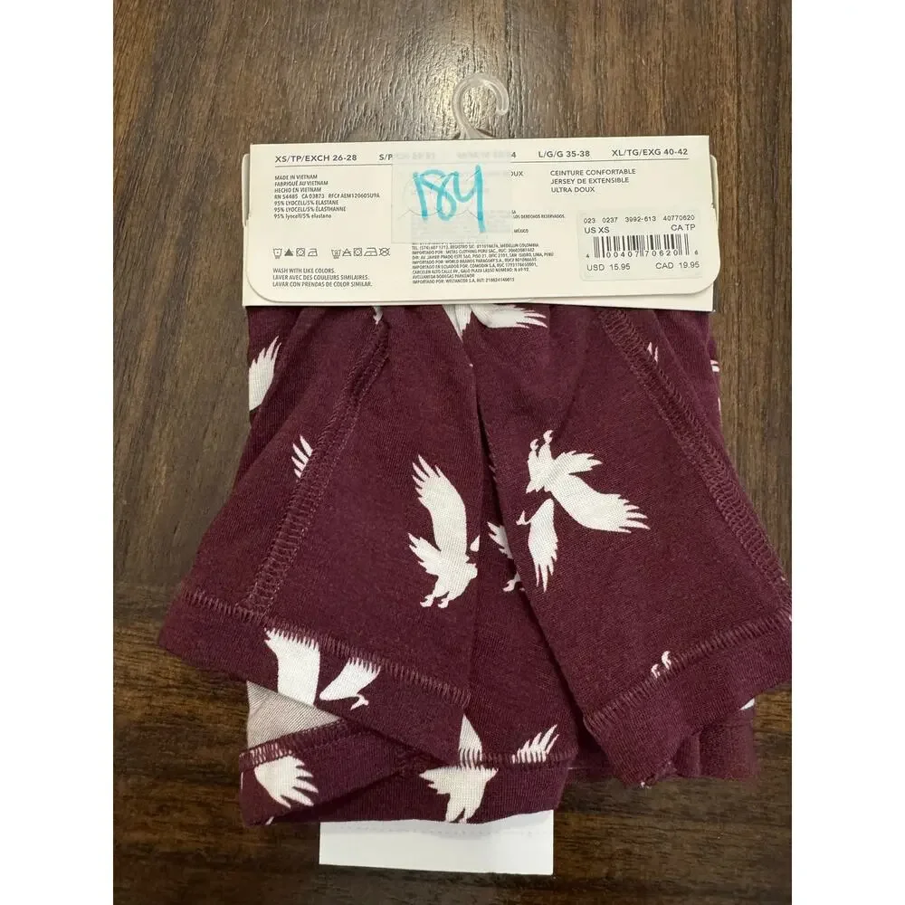 American Eagle Outfitters burgundy boxer brief with white bird graphics size XS